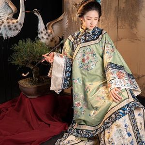 Temel gündelik elbiseler 5 renk retro ağır endüstri antika giysi qing hanedanlığı çiçek baskılı gevşek uzun kollu cheongsam elbise Qipao cosal 230911