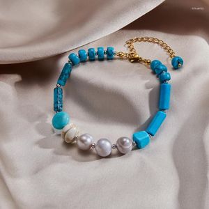 Charm Bilezikler Vintage Moda Mavi Turkuaz Doğal İnci Bileklik Kadınlar İçin Yüksek Kaliteli Takı Bangles Aksesuarlar Toptan