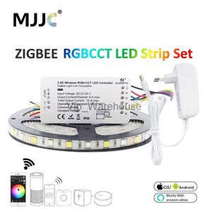 LED Şeritler Zigbee RGBCCT LED şerit ışık akıllı su geçirmez SMD 5050 12V 5m LED şerit bant kurdele zll bağlantı denetleyicisi Alexa Echo HKD230912