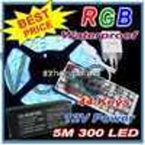 LED Şeritler RGB LED şerit ışık su geçirmez 5m SMD 5050 300 LEDS/Rulo + 44 Anahtar Uzaktan Denetleyici + 12V 7A Güç HKD230912