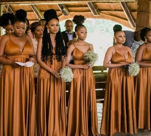 2023 Kahverengi Nedime Elbiseleri Spagetti Zemin Uzunluğu Güney Afrika Düğün Konuk Partisi Önlükleri Onur Elbise Maif artı Boyutu Ucuz