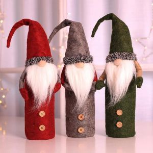 Noel cüceleri şarap şişe kapağı el yapımı İsveç tomte cüceleri Noel claus şişe toppers çantaları tatil ev süslemeleri 912