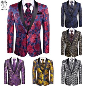 Erkekler Suits Blazers Hi-Tie Jacquard Floral Erkek takım elbise yeleği yaka yaka smokin Blazers kolsuz ceketli kemeroattie hanky cufflinks düğün işleri 230912
