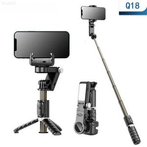 Selfie monopods selfie monopodlar q18 cep telefonu selfie sopa anti-shake elle tutulan tek eksenli dengeleyici, yayın için ışık ile 230320 l230912