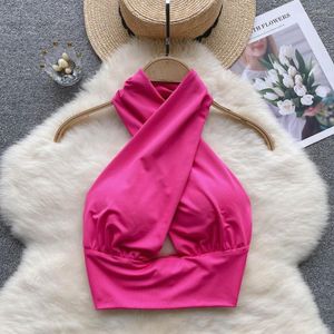 Kadın Tankları Tank Top Y2K Backless Pamuk Mahsul Üstleri Yerleşik Bra Hollow Out Chic Dişi Yumavakan Kayan Of Omuz Dropship