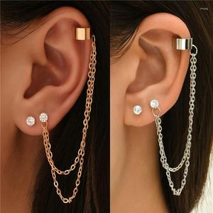 Backs Earrings Chain Long Tassel Piercing Stud Earring Ear Cuff Womens Clip 2023 Simple All-Match Silver Jewelry