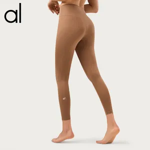 AL Lycra fabric Solid Color Women yoga pants High Waist Sports Gym Wear Leggings Elastic Fitness Lady Outdoor Sports Trousers