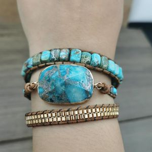 Высококачественный кожаный браслет Strand с камнями, винтажное плетение, массивная художественная цепочка, ювелирные изделия, подарки