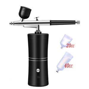 Spray Guns Portable Rechargeable Wireless Airbrush With Compressor Double Action Spray Gun For Face Beauty Nail Art Tattoo Craft Cake Paint 230912