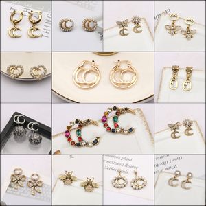 Einfache 18K vergoldet 925 Silber Luxus Marke Designer Doppel Buchstaben G Stud Geometrische Berühmte Frauen Kristall Strass Perle Ohrring hochzeit Party Schmuck