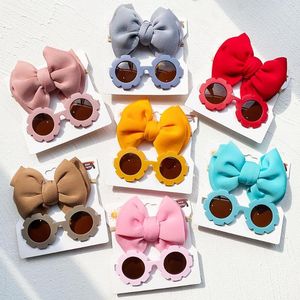 Saç aksesuarları 2/3pcs/set sevimli doğan çocuklar yaylar kafa bandı moda güneş gözlüğü çocuk koruma gözlükleri bebek hediyeler toptan