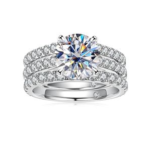 Luxo 2 pçs conjunto 3ct moissanite diamante noivado rosa anéis para mulheres 925 prata esterlina nupcial casamento anéis de diamante presente feminino