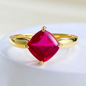 Charm Lady Ruby Ring% 100 Gerçek 925 STERLING Silver Party Aly Band Halkaları Kadınlar Gelin Nişan Takı Hediyesi