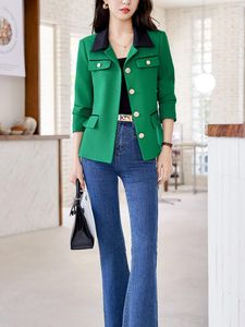 Kadınlar Takım Sonbahar Moda Günlük Ceketler Katlar Kore tarzı tek göğüslü Blazer Mujer 2023 Artı Boyut Yeşil dış giyim