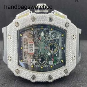 Richarmilles Watches Mekanik İzle 18 Karat VVS1+Beyaz Moisonit Elmas Yuvarlak Kesilmiş Otomatik Lüks Erkek İzle Frj