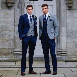 Erkek Suit Blazers Moda Kontrollü Düğün Smokin Slim Fit Erit Takımlar 3 Parça Setleri Sağlam Pantolon ve Yelek ile Tepeli Yaku Resmi Takım L230914