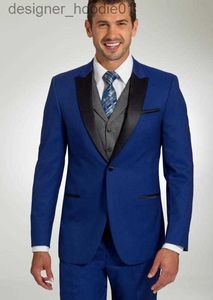 Erkekler Suits Blazers Ucuz Mavi Erkekler Takım Slim Fit Groomsmen Düğün Smokin Tepeli Kavur Damat Takım İşi resmi Blazers Ceket Pantolon Gri Yelek L230914