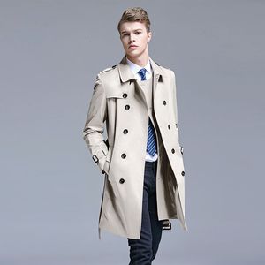 Erkek trençkotları bahar sonbahar moda ceketi Kore tarzı İngiliz genç erkek uzun boylu palto modaya uygun kış rüzgar kırıcı erkek ceket 230912