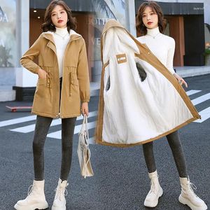 Women's Trench Coats Autumn Winter Jackets Korean Hooded Windbreaker Female Fleece Warm Cotton Padded Coat Women Parkas Outerwear
