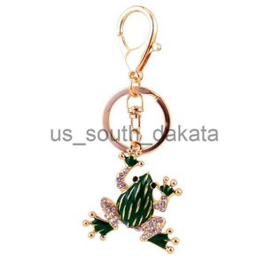 Anahtar halkalar yaratıcı sevimli karikatür yeşil renk kristal kurbağa araba anahtar zinciri kadın çanta aksesuarları metal kolye anahtar yüzüğü x0914