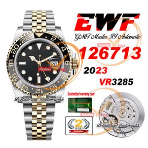 EWF GMT 126713 VR3285 Otomatik Erkekler İzle İki Ton Sarı Altın Seramik Çerçeve Siyah Çubuk Dial 904L Çelik Jubileesteel Bilezik Süper Edition PureTiMewatch 05