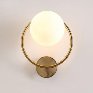 Lâmpada de parede luz cabeceira criativa única dupla cabeça corredor vidro wallsconces sala estar cobre completo moderno e minimalista