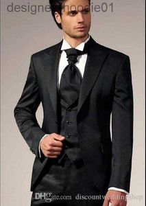 Erkek Suit Blazers En İyi Tasarım Damat Smokin Bir Düğme Siyah Pik Kaplu Sağdıç En İyi Adam Düğün Erkek Takımları (Ceket+Pantolon+Yelek+Kravat) J410 L230914
