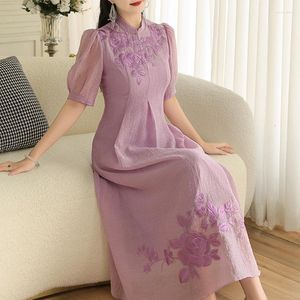 Etnik Giyim Üst düzey Bahar Yaz Kadınları Cheongsam Elbise Retro Zarif Nakış İnce A-Line Lady Party Qipao S-XXL