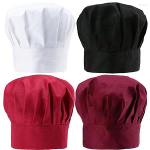 Beralar 1 adet şef şapka Baker Kitchen Cook Restoranlar Catering elastik kapağı erkekler kadınlar siyah kırmızı düz ocak