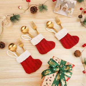 Noel Dekorasyonları Örme Noel çorap çatal bıçak takımı Seti Christams Tree Kırmızı Çoraplar Şeker Hediye Çantaları Noel Süsleri