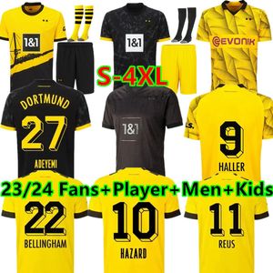 S-4XL HALLER Futebol Jerseys 23 24 Cup REUS 2023 2024 Borussia Futebol Camisa Neongelb Hummels Brandt Dortmund Jogador Homens Crianças Especial All Black Maillot de Foot