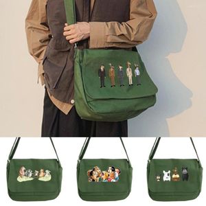 Sacos de compras Messenger Bag Juventude Japonês Casual Selvagem Lona Ombro Mulheres Organizador Bolsa Impressão de Desenhos Animados Diagonal Cross Case