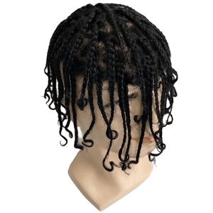6 inches Brazilian Virgin Human Hair Replacement Box Braids #1 Jet Black Color 8x10 Skin Knots PU Toupee for Black Men