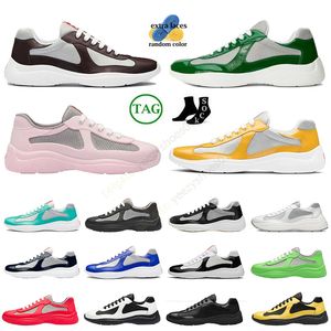 Klasikler Amerika Kupası Yüksek Top Sneakers Ayakkabı Erkekler Rahat Yürüyüş Kauçuk Sole Erkekler Spor Kumaş Patent Patent Deri Deri Tasarımcı OG Açık Trainer Big Boyut
