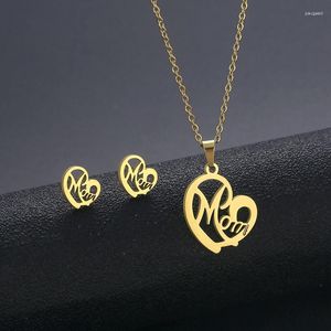 Necklace Earrings Set Stainless Steel Fashion Jewelry Elegant Heart Charm Choker Necklaces Pendants For Women Mothers Day Gifts E1008