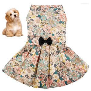 Одежда для собак, весенне-летнее платье с бантом и цветком, дышащий хлопок, одежда для щенков, кошек, праздничный костюм для чихуахуа