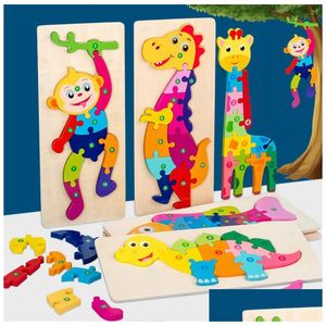 Обучающие игрушки для детей, 20 стилей, 3D-головоломка с деревянными животными, динозаврами, цветной номер, обучение для детей, мальчик и девочка, 30X12 см, большой размер