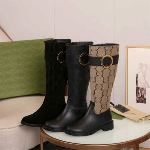 Tasarımcı Ayakkabı Kadın Diz Botları Siyah Cowhide Bayanlar Blok Topuk Diz Yüksek Kavrama Sole Zip Binicilik Batı Botları Ayakkabı Topuk Yüksekliği 4cm 231115