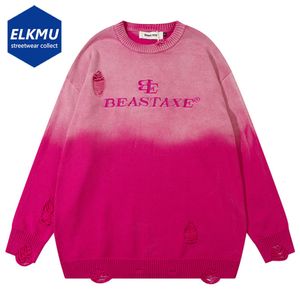 Men's Sweaters Streetwear Vintage Sweater Ripped Letter Embroidery Oversized Retro Knit Sweaters Harajuku Hip Hop Y2K Pullover Sweater Black 230914