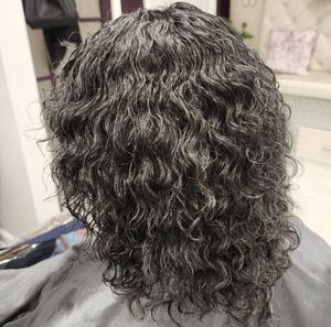 Tuz ve karabiber gevşek dalga gri insan saç perukları gradyanı iki ton gümüş kısa gri peruk siyah kadınlar için hiçbir dantel makinesi yapımı kapak% 130 yoğunluk