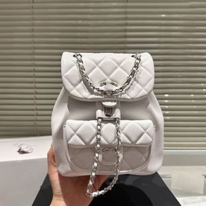 Lüks Clamshell Kadın Gümüş Donanım Sırt Çantası Elmas Kafes Deri Deri Ayarlanabilir Zincir Klasik Handheld Crossbody Omuz Çantası Lüks Çanta Bavul 20cm