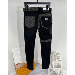 Yüksek Versiyon Men Kot Metal Etiket Denim Pantolon D Tasarımcı Kot Pantolon Moda Kaju Çiçek Dikiş Düz Bacak Pantolon
