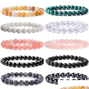 Boncuklu 8mm Strand Unisex Doğal Taş Yuvarlak Boncuklar Bilezik Moda Klasik Elastik Malakit Turkuaz Kristal Bileklik Bileklikler Han Dhtk1