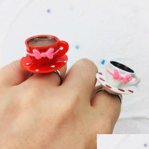 Cazibe bilezik ayarlanabilir kadınlar kahve fincanı yaratıcı çizgi film kawaii tasarımları retro ring reçine moda mücevher halkaları damla deliv dhgarden dhf25