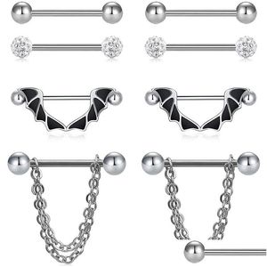 Anillos de lengua 14G Cadena cuelga en forma de corazón Piercing Pezón recto Barbell Kit de cuerpo para mujeres Niñas Joyería de entrega de gota Dhgarden Dhziv