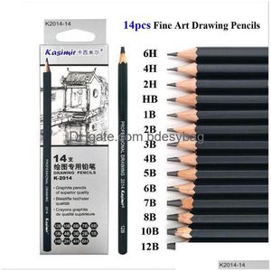 Kalemler 14pcs/set ding kalem set ahşap profesyonel sanat malzemeleri sert/orta/yumuşak eskiz kömür boyama kırtasiye damla dağıtım dhrhh