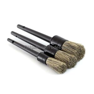 Brushes 3 Pcs Natural Boar Hair Car Detailing Brush Set Soft Bristle Cleaning Kits Atuo Tire Wheel Wash Exterior Accessories Drop Deli Dhlws