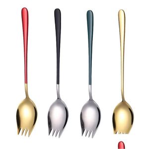 Kaşıklar Yüksek kaliteli Colorf Salata Çatal Titanyum Metal Spagetti Kaşık 304 Paslanmaz Çelik Spork Damlası Ev Bahçe Mutfak Din Dhdyo