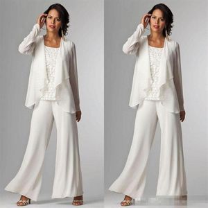 Pantaloni eleganti per la madre della sposa in chiffon avorio eleganti Abiti da cerimonia per gli invitati al matrimonio Taglie forti Abito da sera economico su misura per lo sposo Mo307f