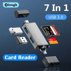 Memory Card Readers Elough 6 7 In 1 Card Reader USB 3.0 Micro SD TF Card Memory Reader High Speed USB Flash Drive Type c 3.1 To USB Adapter Writer L230916